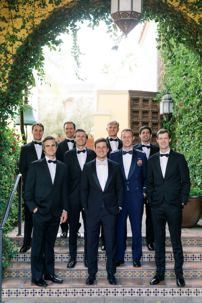 Groom and Groomsmen in tuxes at Omni Montelucia in Scottsdale.
